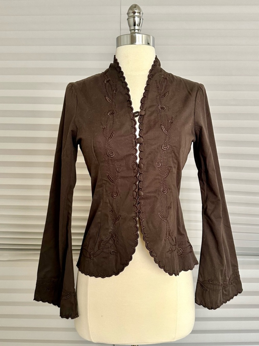 Anthropologie Brown Scalloped Embroidered Blazer